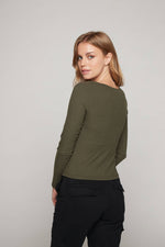 Square Neck Long Sleeve Ribbed Crop Top Olive