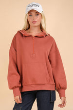 Oversized Half Zip Up Hoodie Top