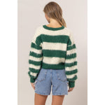 Green Striped Wool Blend Cropped Sweater