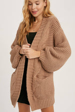 Chunky Cable Knit Cardigan Tan