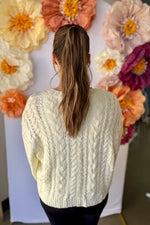 Front Tie Cable Knit Cardigan Cream