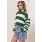 Green Striped Wool Blend Cropped Sweater