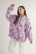 Oversized Daisy Print Sherpa Pullover