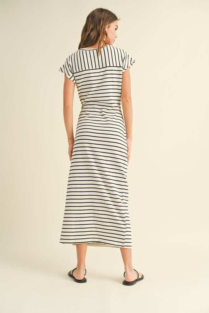 Stripe Knot Detail Maxi Dress White and Navy