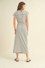 Stripe Knot Detail Maxi Dress White and Navy