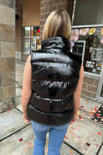 Black Faux Leather Puffer Vest