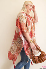 Plus Patchwork Printed Shawl with Tassels