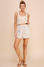 Linen Tie Front Shorts Beige