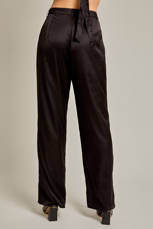 High Waisted Satin Pant Black