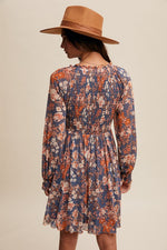 Floral Print Smocked Long Sleeve Dress