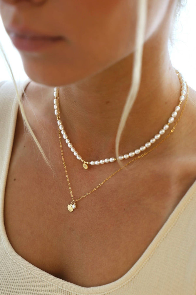 Golden Seashell and Pearl Necklace