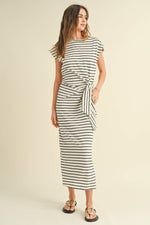 Stripe Knot Detail Maxi Dress White and Navy