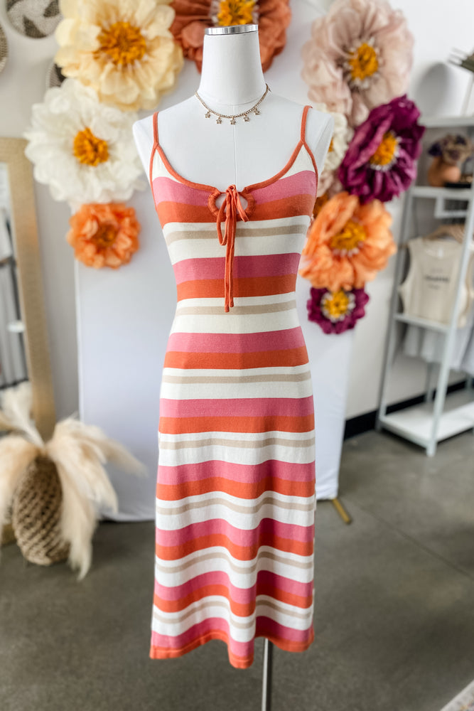 Orange and Pink Striped Knit Dress