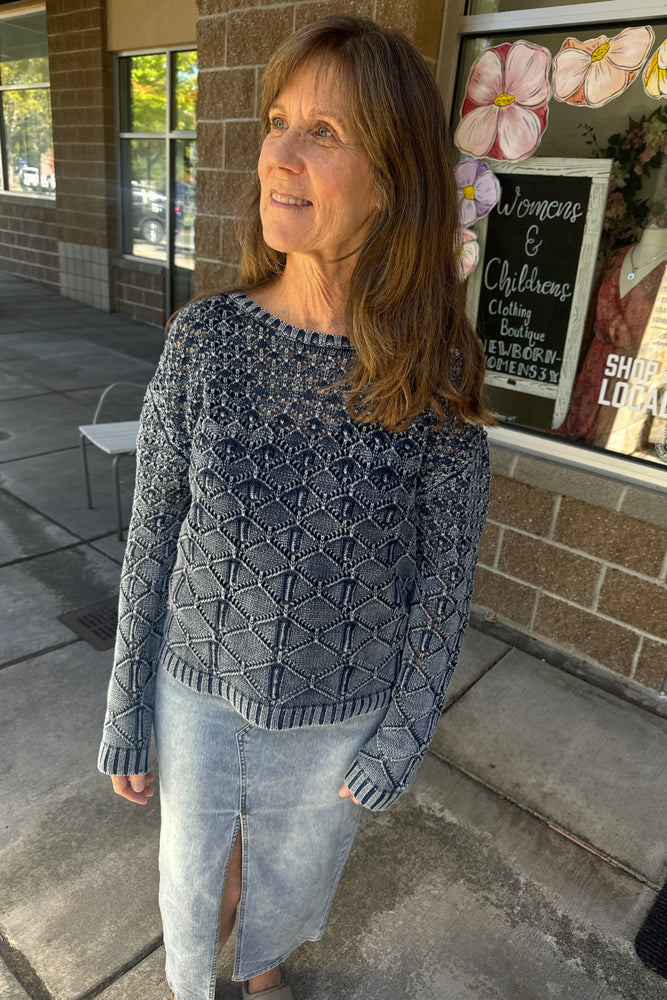 Crochet Sweater Washed Blue