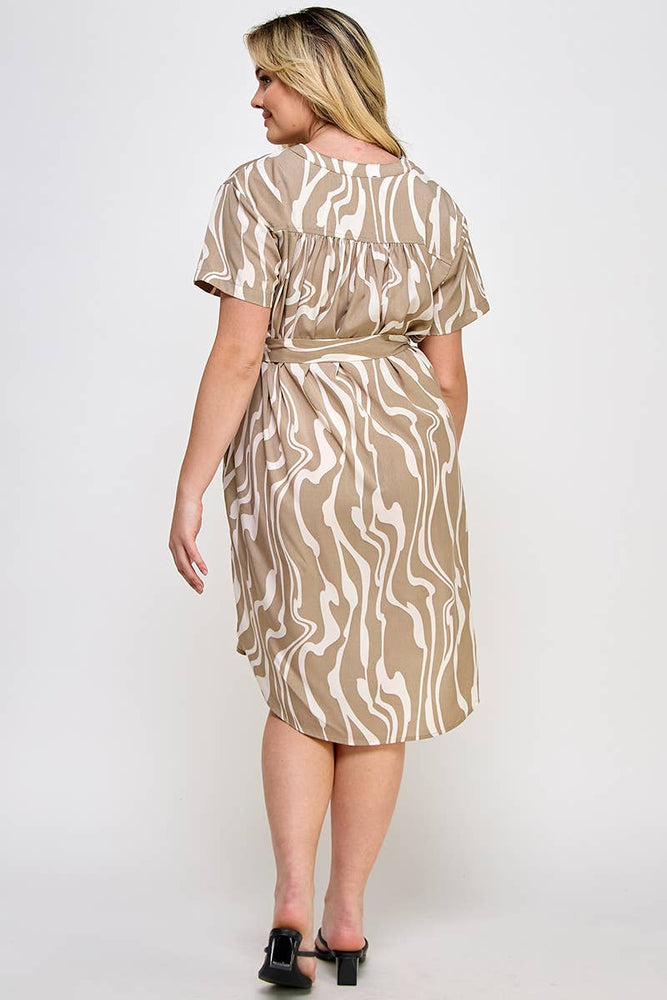 Plus Size Marble Print Shirt Midi Dress