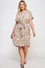 Plus Size Marble Print Shirt Midi Dress