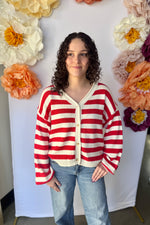 Button Down Cardigan Red and White Stripe