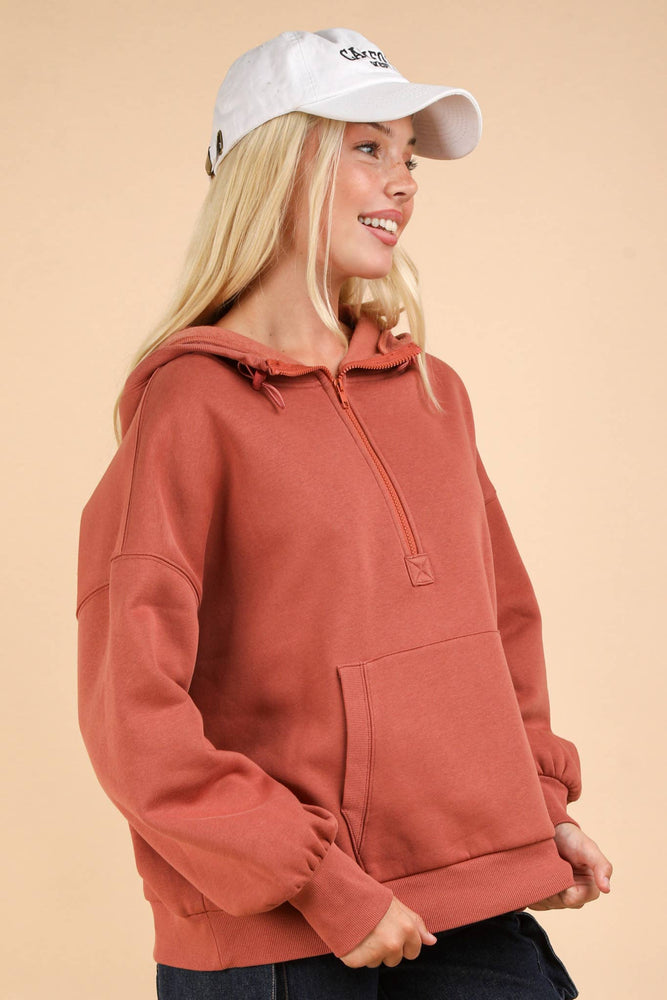 Oversized Half Zip Up Hoodie Top