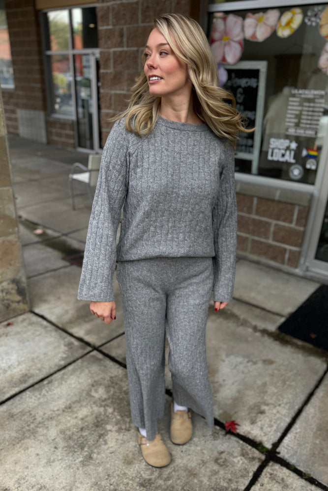 Cable Knit Sweater Pants Grey