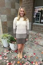 Colorblock Striped Sweater Dress Neutral