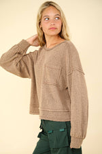 Raw Edge Casual Knit Top Mocha