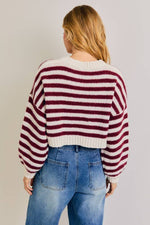 Long Sleeve V-Neck Striped Cropped Sweater