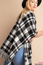 Plus Plaid Poncho White and Black