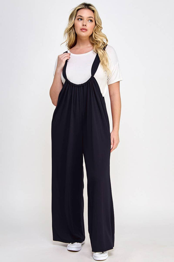 Plus Size French Terry Wide Leg Jumpsuit Overall