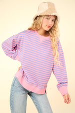 Striped Oversized Knit Top Purple and Pink