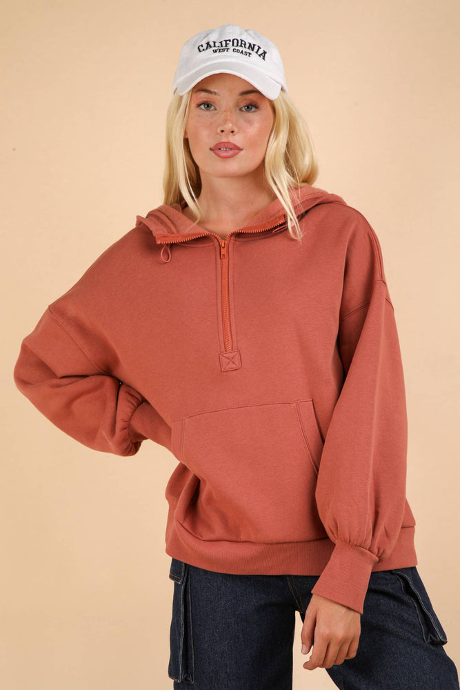 Oversized Half Zip Up Hoodie Top