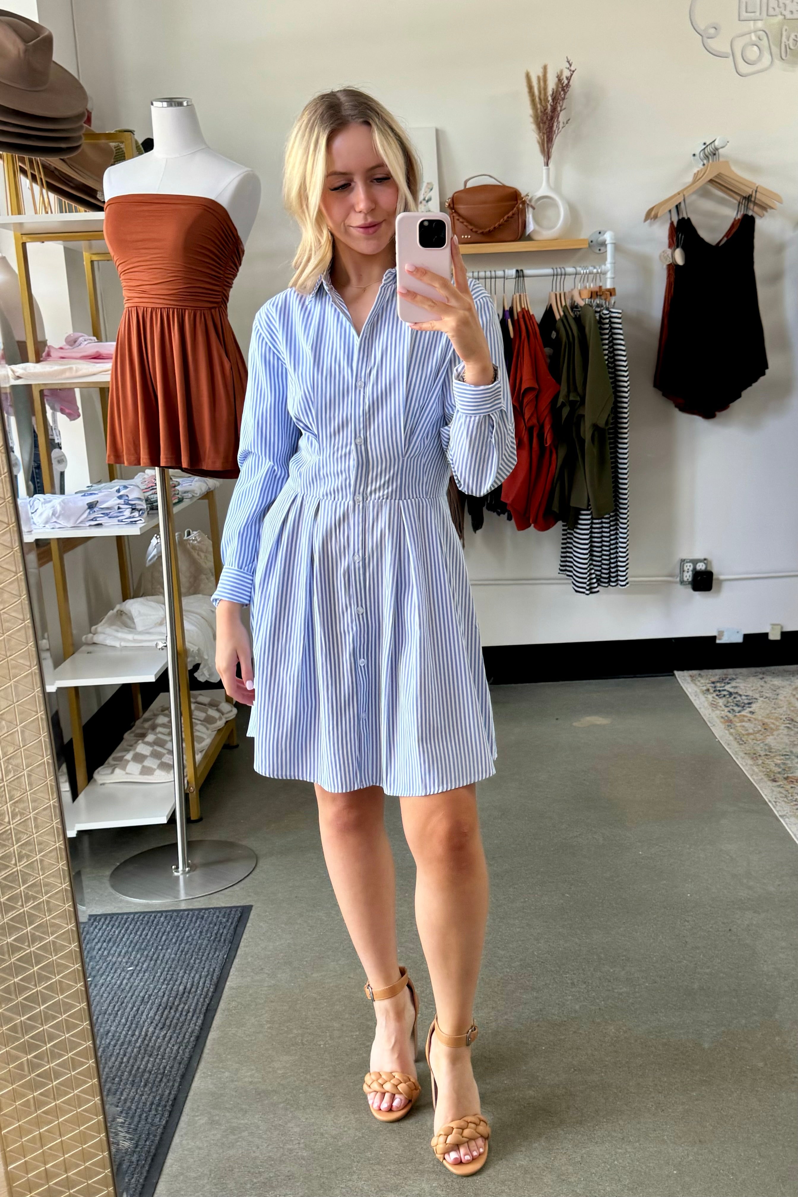 Cinched waist shirt dress on sale