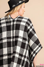 Plus Plaid Poncho White and Black