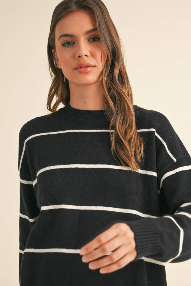 Striped Oversized Sweater Black and White