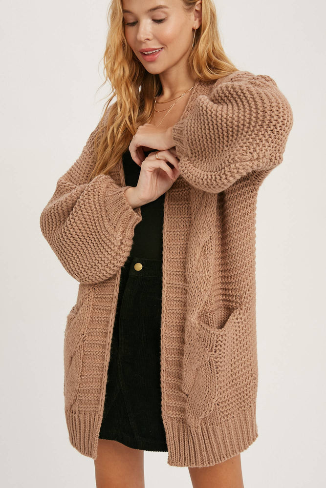 Chunky Cable Knit Cardigan Tan