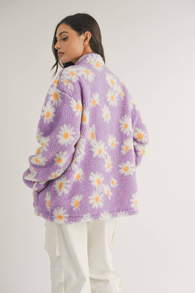 Oversized Daisy Print Sherpa Pullover