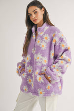 Oversized Daisy Print Sherpa Pullover