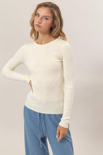 Ribbed Long Sleeve Knit Top Cream