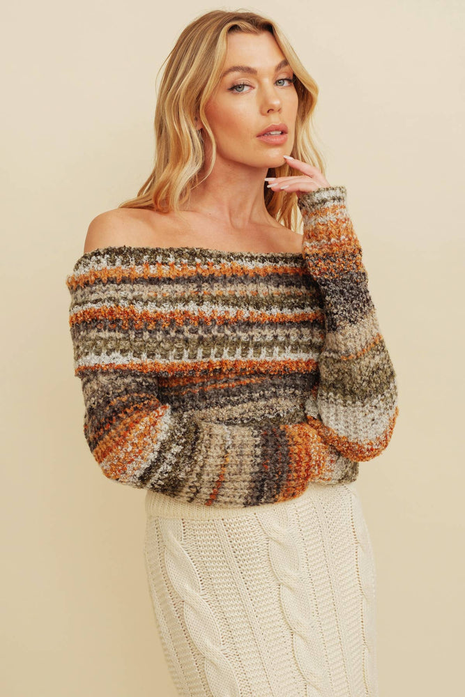 Multi Color Off The Shoulder Sweater Top