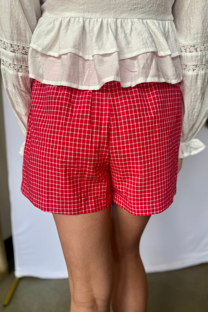 Drawstring Checkered Boxer Shorts Red