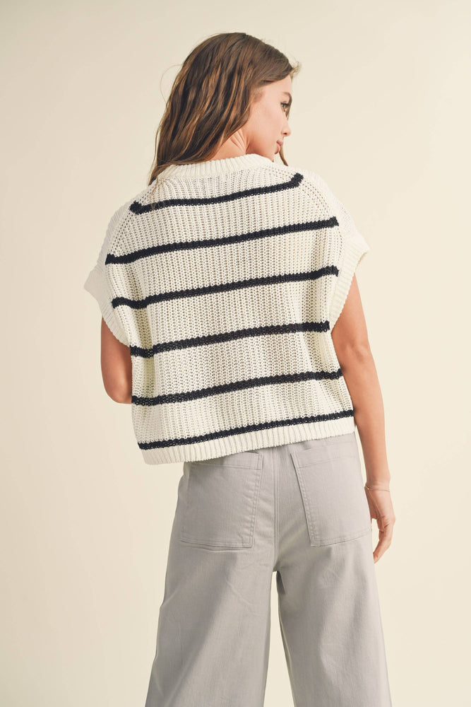 Dolman Sleeve Knitted Top White with Black Stripes