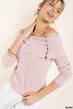 Textured Knit Off The Shoulder Top Pink