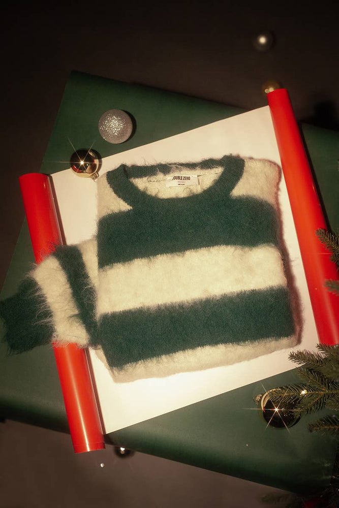 Green Striped Wool Blend Cropped Sweater