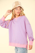 Striped Oversized Knit Top Purple and Pink