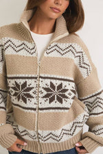 Long Sleeve Collared Fair Isle Sweater Jacket