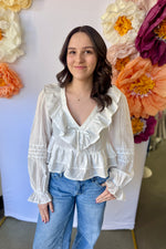 V-Neck Ruffle Top White