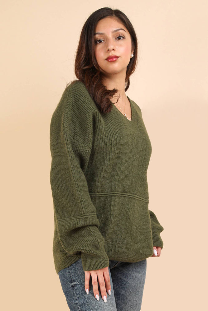 Cozy Oversized Knit Sweater Hoodie Olive