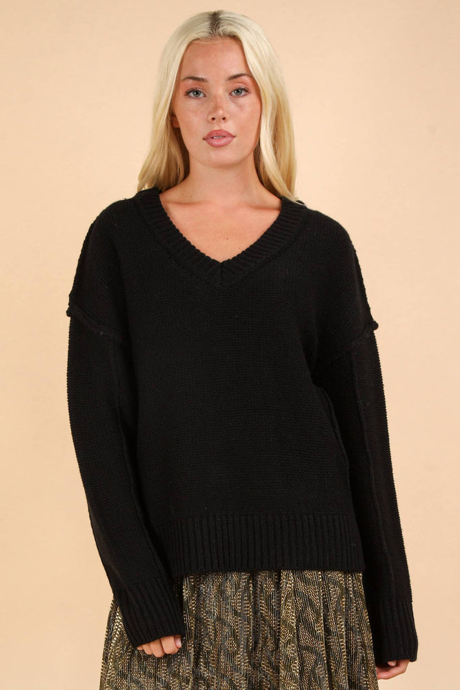 Oversized Chunky Sweater Top Black