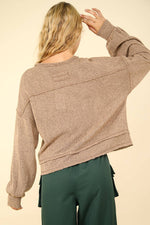 Raw Edge Casual Knit Top Mocha