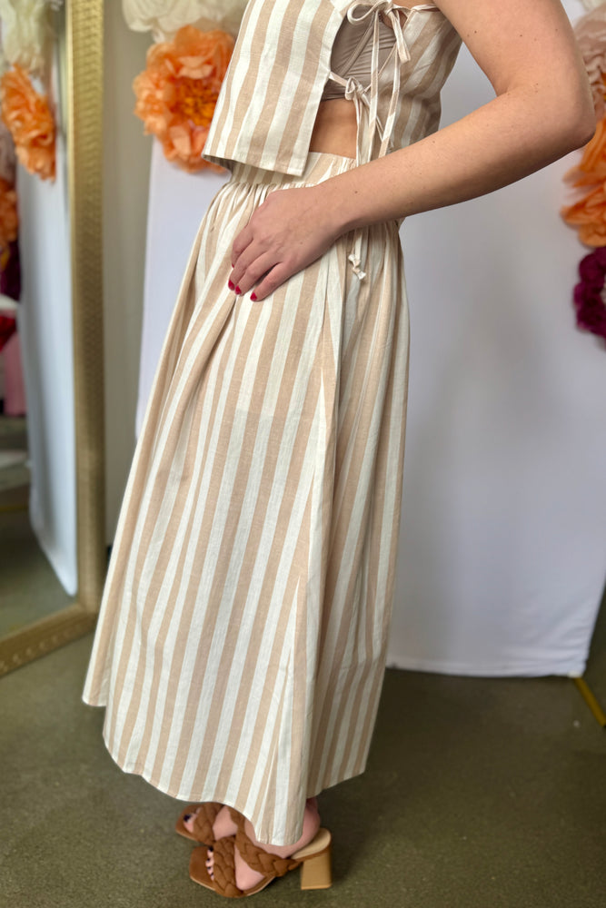 Striped Long Skirt Taupe