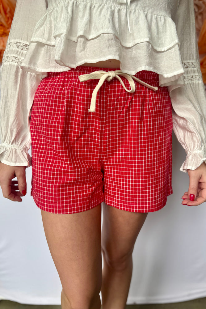 Drawstring Checkered Boxer Shorts Red